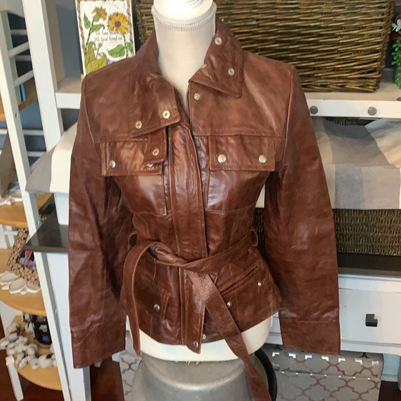 Mitici Anni 60 Fitted Brown Leather Jacket Small - Picture 8 of 15